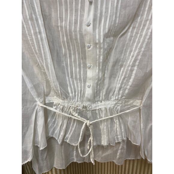 Antique Edwardian White Cotton Floral Embroidered Blouse with long sleeves - Picture 5 of 16